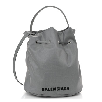 BALENCIAGA Nylon Wheel Logo Bucket Bag XS Gris Cendre
