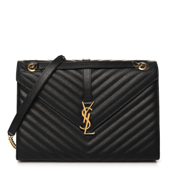 SAINT LAURENT Grain De Poudre Matelasse Chevron Large Monogram Satchel Black