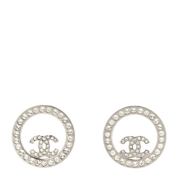 CHANEL Crystal CC Round Earrings Silver