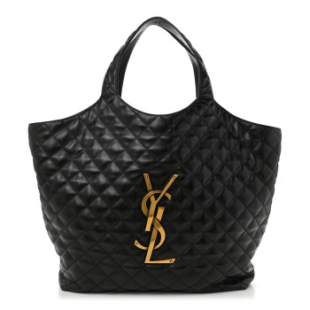 SAINT LAURENT Lambskin Quilted Maxi Icare Shopping Tote Black
