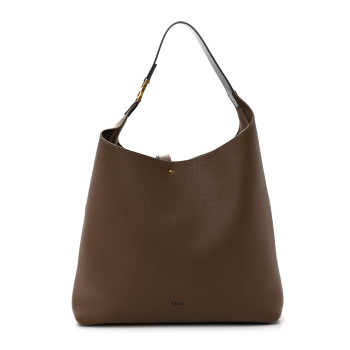 CHLOE Grained Calfskin Marcie Hobo Tote Dark Nut