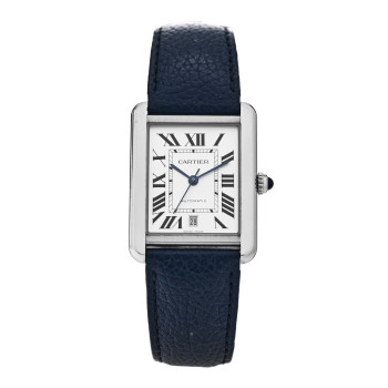 CARTIER Stainless Steel Calfskin 31mm Tank Solo Automatic Watch Blue