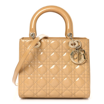 CHRISTIAN DIOR Patent Cannage Medium Lady Dior Beige