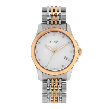 GUCCI Stainless Steel Diamond Mother of Pearl 27mm G-Timeless Two Tone Quartz Watch