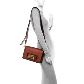 CHRISTIAN DIOR Metallic Grained Calfskin Dio(r)evolution Flap Bag Deep Orange