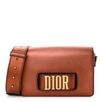 CHRISTIAN DIOR Metallic Grained Calfskin Dio(r)evolution Flap Bag Deep Orange