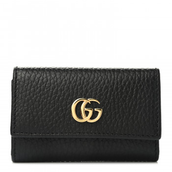 GUCCI Pebbled Calfskin GG Marmont 6 Key Holder Black