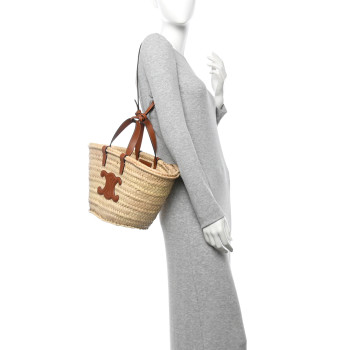 CELINE Palm Leaf Calfskin Triomphe Teen Panier Tan