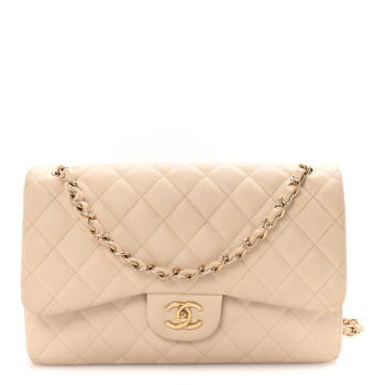 CHANEL Caviar Quilted Jumbo Double Flap Light Beige