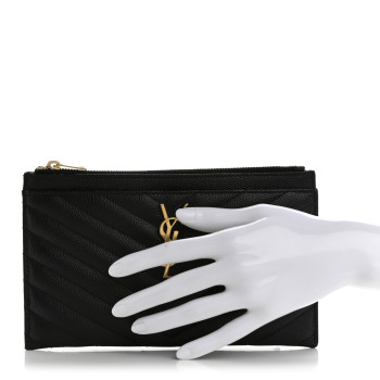 SAINT LAURENT Grain De Poudre Chevron Monogram Bill Pouch Black
