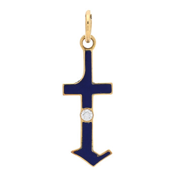 FOUNDRAE 18K Yellow Gold Diamond Enamel Point Initial T Charm Blue