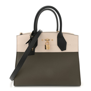 LOUIS VUITTON Taurillon City Steamer MM Kaki Creme Black