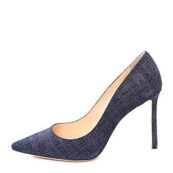 JIMMY CHOO Denim Pointy Toe Romy 100 Pumps 37.5 Light Indigo