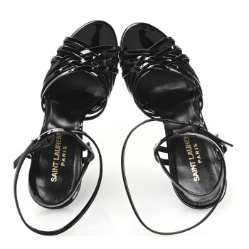 SAINT LAURENT Patent Platform Criss Cross Sandals 37 Black