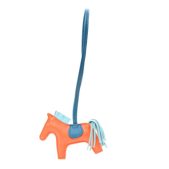 HERMES Milo Lambskin Grigri Rodeo Horse Bag Charm PM Feu Celeste Bleu Izmir