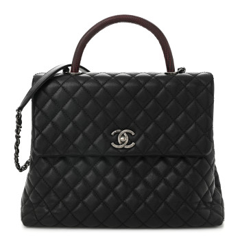 CHANEL Caviar Lizard Quilted Large Coco Handle Flap Grey