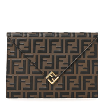 FENDI Vitello Ceylon Bi-Color FF 1974 Embossed FF Diamonds Flat Envelope Pouch Maya Black