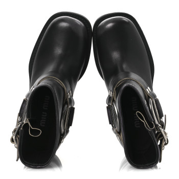 MIU MIU Calfskin Harness Engineer Boots 35 Black