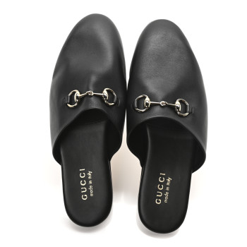 GUCCI Calfskin Mens Horsebit Slippers 9 Black