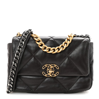 CHANEL Lambskin Quilted Medium Chanel 19 Flap Dark Brown