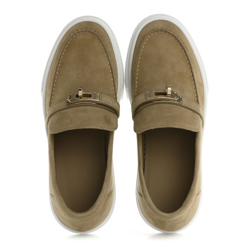 HERMES Suede Goatskin Game Slip On Sneakers 38 Beige Lin