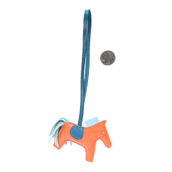 HERMES Milo Lambskin Grigri Rodeo Horse Bag Charm PM Feu Celeste Bleu Izmir