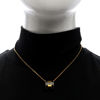 HERMES Lacquered Gold Pop H Pendant Necklace Black