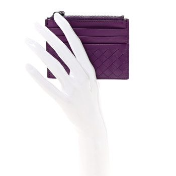 BOTTEGA VENETA Nappa Intrecciato Zip Card Case Purple