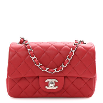 CHANEL Lambskin Quilted Mini Rectangular Flap Red