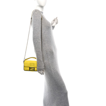 FENDI Cuoio Roma Sellerissima Nappa Sintetica Tape Stitch Mini Baguette Acid Yellow