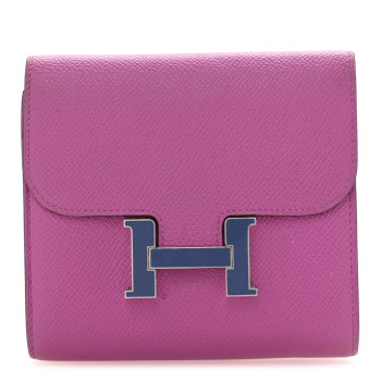 HERMES Epsom Enamel Constance Short Wallet Magnolia Bleu Brighton