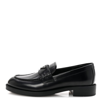 PRADA Spazzolato Metal Triangle Logo Loafers 36 Black