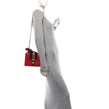GUCCI Calfskin Mini Sylvie Chain Shoulder Bag Hibiscus Red