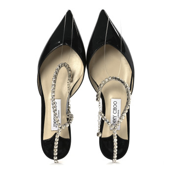 JIMMY CHOO Patent Crystal Saeda Flats 38 Black