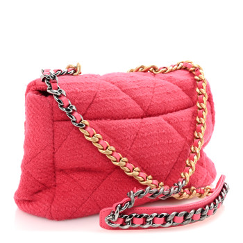 CHANEL Tweed Quilted Large Chanel 19 Flap Pink