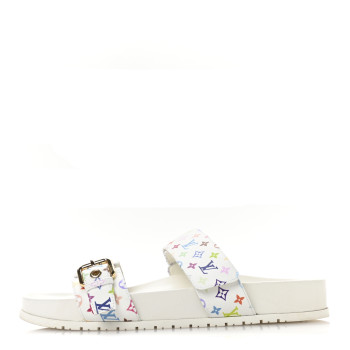 LOUIS VUITTON LV X TM Monogram Multicolor Bom Dia Comfort Mule Sandals 38.5 White