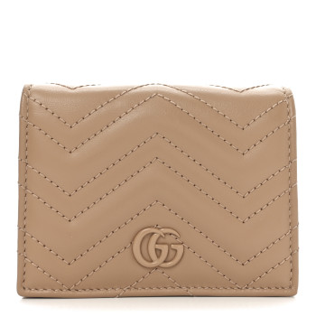 GUCCI Calfskin Matelasse Monochrome GG Marmont Card Case Wallet Camelia