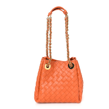 BOTTEGA VENETA Nappa Intrecciato Small Parachute Chain Shoulder Bag Burned Orange