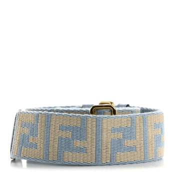 FENDI Jacquard Ribbon Vitello King FF Bi-Color Intreccio Adjustable Strap You Azzurro Baby Latte