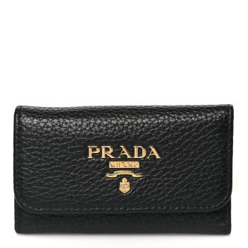 PRADA Vitello Grain Move 6 Key Holder Black