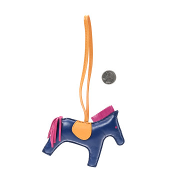 HERMES Milo Lambskin Grigri Rodeo Horse Bag Charm MM Saphir Rose Pourpre Naturel Bouton D'Or