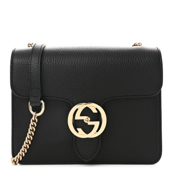 GUCCI Dollar Calfskin Small Interlocking G Shoulder Bag Black