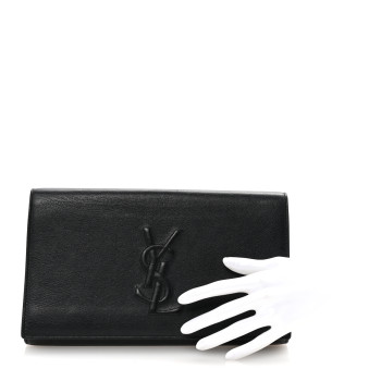 SAINT LAURENT Calfskin Monogram Large Belle De Jour Clutch Black