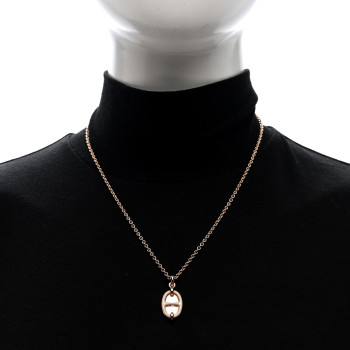 HERMES Metal Enamel Mini Maillon Pendant Necklace Rose Candeur