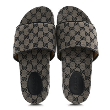 GUCCI Canvas GG Monogram Mens Slide Sandals 10 Beige Blue