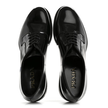 PRADA Spazzolato Mens Derby Loafers 8 Black