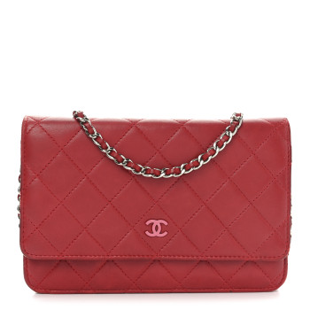 CHANEL Lambskin Quilted Wallet On Chain WOC Red Pink