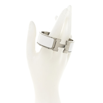 HERMES Enamel Wide Clic Clac H Bracelet PM White