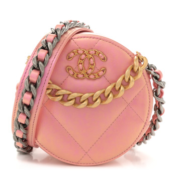 CHANEL Iridescent Calfskin Quilted Chanel 19 Round Clutch With Chain Pink