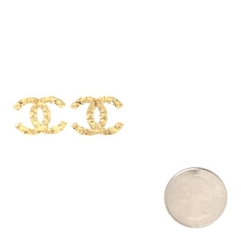CHANEL Metal Textured CC Earrings  Gold